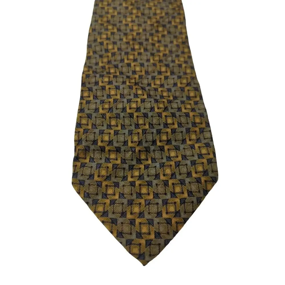 Ermenegildo Zegna Men's‎ Gold & Blue Geometric Silk Necktie 54.5